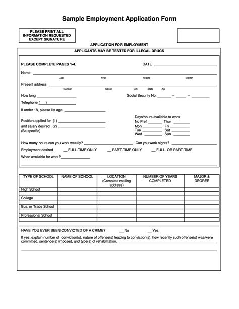 application for employment free printable printable templates
