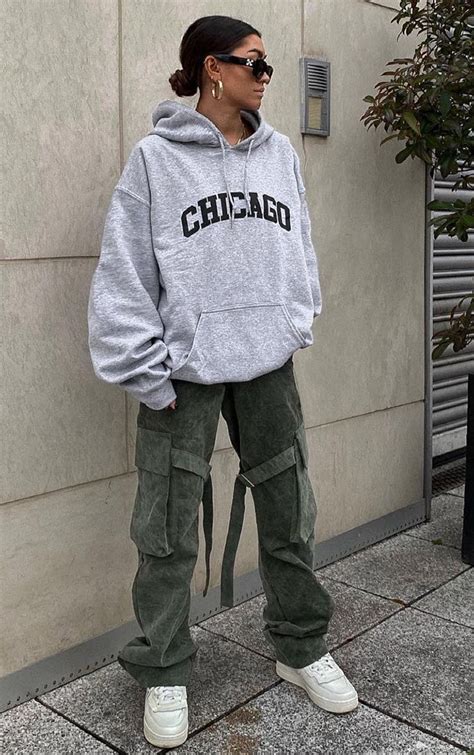 Grey Chicago Printed Hoodie Oversized Hoodie Outfit Streetwear