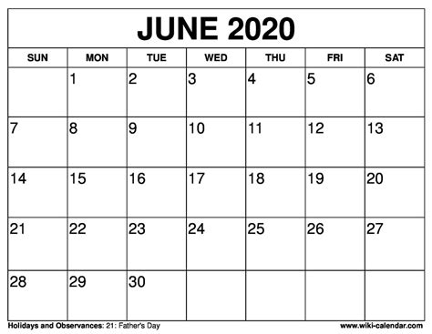 Free Printable June 2020 Calendar Wiki Calendarcom｜wiki Calendar｜note