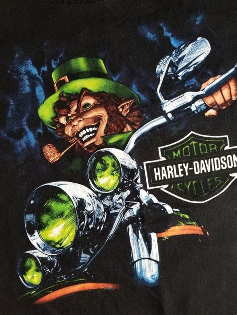 Harley Davidson Black Size L T Shirt Laughing Leprechaun St Patricks