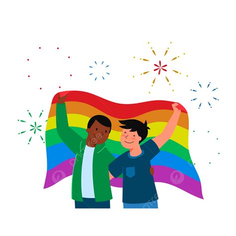 Prade Conceito De Festival De Orgulho Lgbt Casal Homossexual Masculino Segurando Bandeira Lgbt