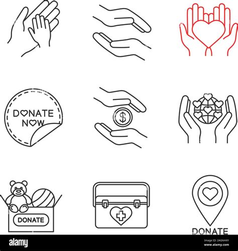 Charity Linear Icons Set Thin Line Contour Symbols Helping Hands