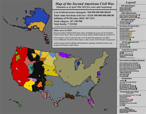 Map Of The Second American Civil War With Borders And Conflict Areas