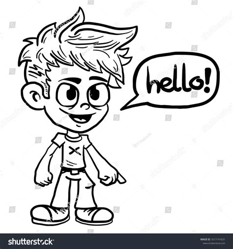 Boy Saying Hello Cartoon Illustration Isolated Stock Vector Royalty