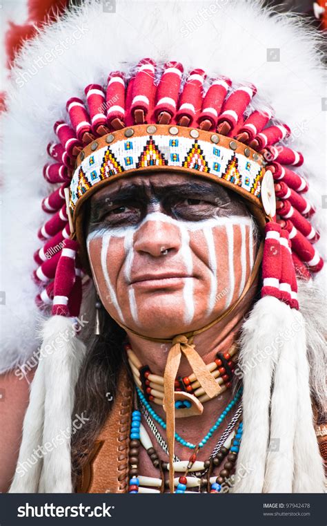 Portrait American Indian Chief National Dress Stock Photo 97942478