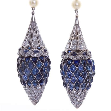 Art Deco Diamond Sapphire Dangle Earrings At 1stdibs