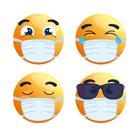 Set Of Emojis Wearing Face Masks 2006005 Vector Art At Vecteezy