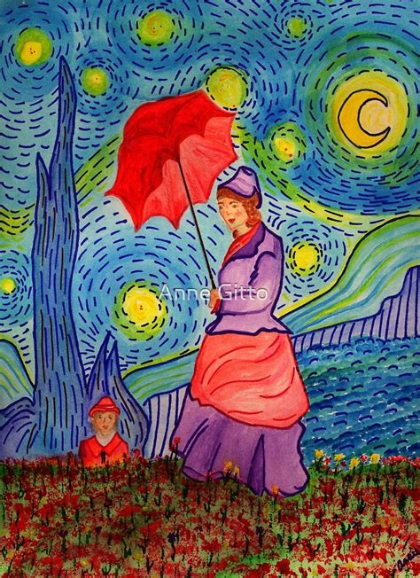 A Monet Woman On A Van Gogh Starry Night By Anne Gitto Redbubble
