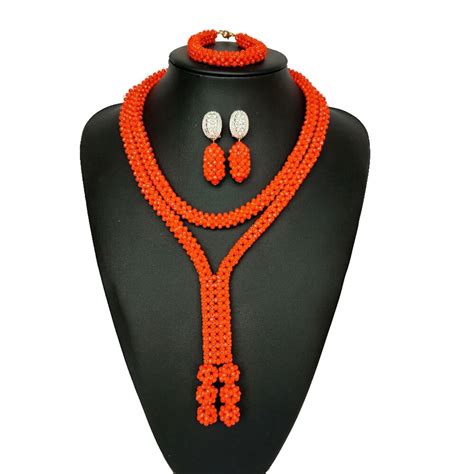 Orange Crystal Beads Wedding African Jewelry Set Nigerian Wedding Beads
