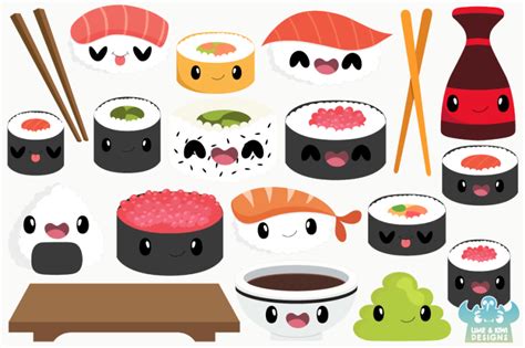 Kawaii Sushi Clipart Instant Download Vector Art By Lime And Kiwi