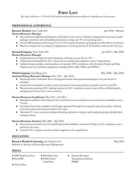 11 Human Resources Hr Resume Examples For 2022 Resume Worded