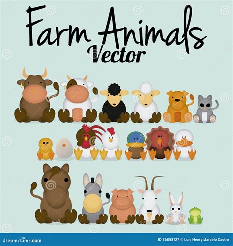 Vector Cute Set Of Different Farm Animals Stock Illustration