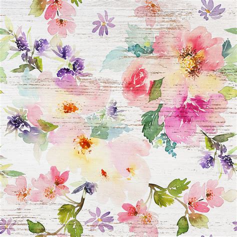 Delightful Distressed Floral Digital Paper Watercolor Flowers