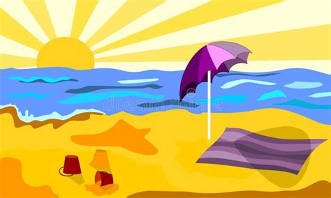 Playa En Un Día Soleado Ilustración Del Vector Ilustración De Asoleado