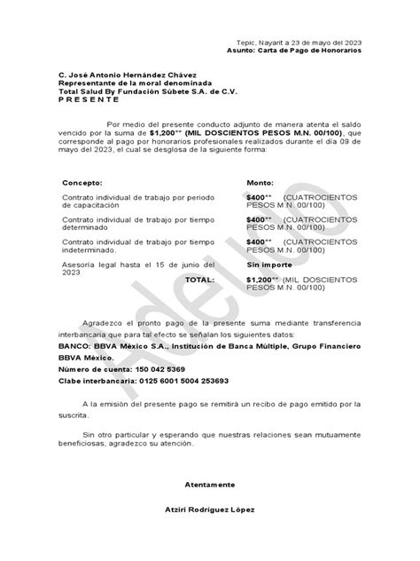 Carta De Pago De Honorarios Pdf