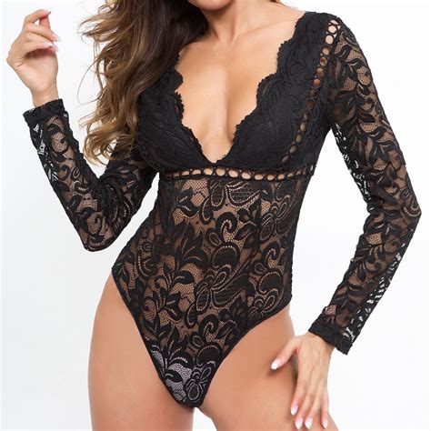 Hollow Out Tops Party Skinny Sexy Rompers Femme Women Black White Lace
