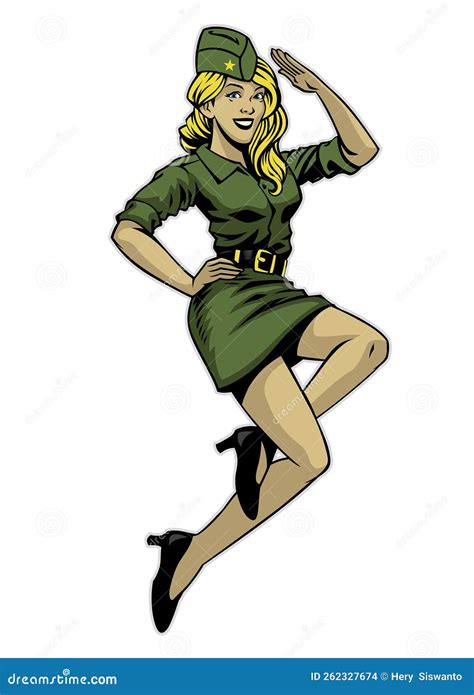 Vintage Pin Up Girl Of Army Soldier Stock Vector Illustration Of