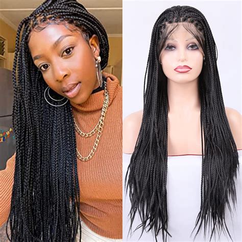 Buy SIMBEAUTY Density Black Box Braided Wigs Pre Plucked Braids Lace Front Wigs For Black