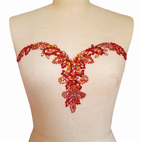 Buy Sequin Red Ab Color Sew On Neckline Rhinestone Crystal Trim Applique Design