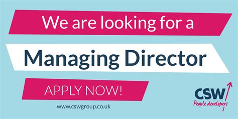We Are Looking For A Managing Director Csw Group Ltd
