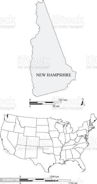 New Hampshire State Of Us Map Vector Outlines With Scales Of Miles And