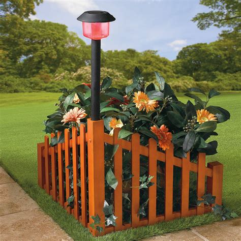Wood Corner Fence With Color Changing Solar Powered Light Decor