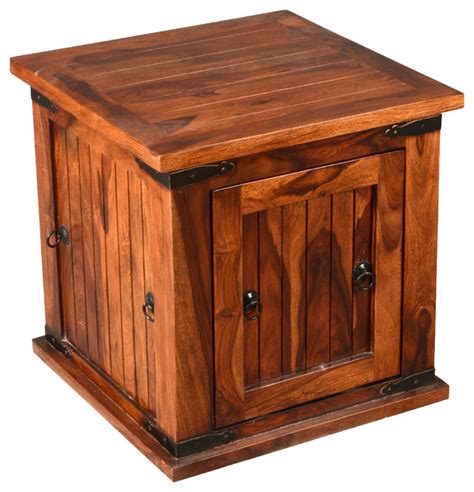 Solid Wood Square Storage Box Trunk End Table Rustic Side Tables
