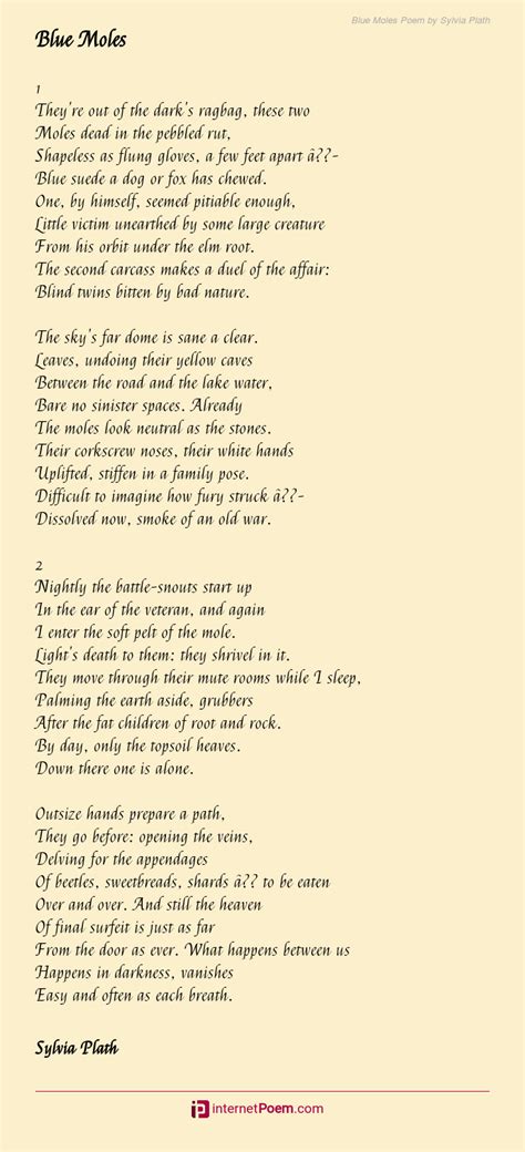 Blue Moles Poem By Sylvia Plath