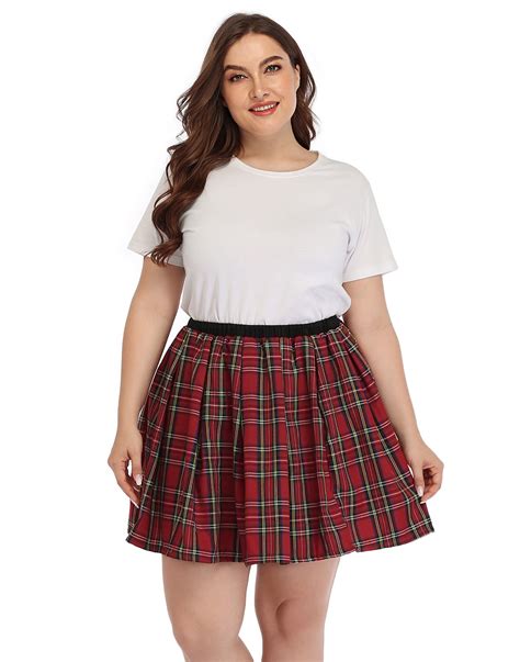 hde plus size plaid skirt lingerie pleated mini skater skirts red plaid 14