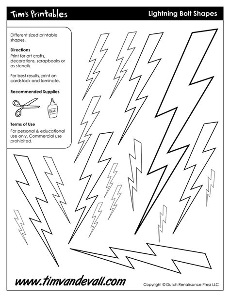 Lightning Bolt Templates Shapes Tims Printables