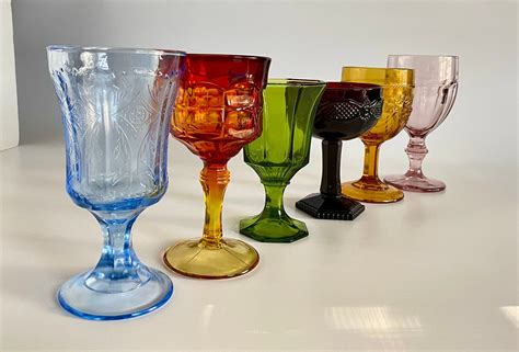 Vintage Mismatched Goblets Set Of 6 Colored Glasses Ornate Etsy Vintage Goblets Unique