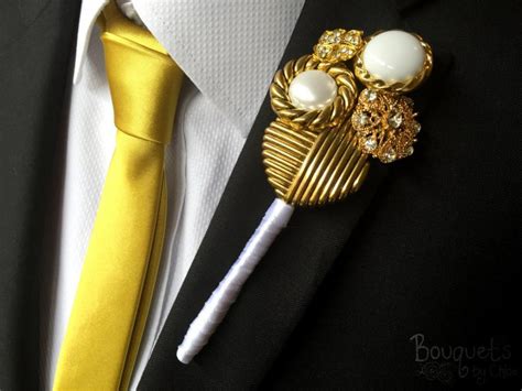 Gold Buttonhole Wedding Buttonhole Boutonniere Mens Wedding Boutonniere Lapel Pin Mens