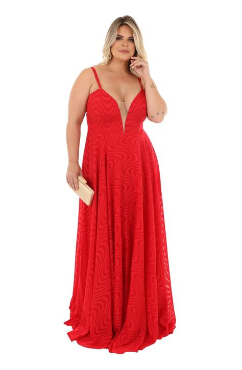 Vestido de Festa Longo Plus Size Vermelho - Impression Modas