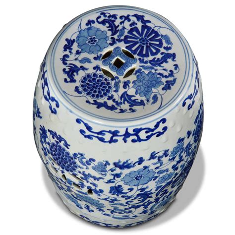 Blue White Porcelain Chinese Palace Garden Stool Flower Vine