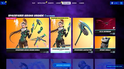 What S In The Fortnite Item Shop Today October Spacefarer Ariana Grande Skin And