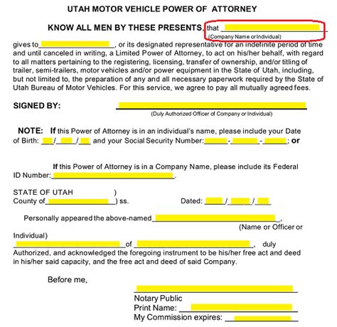 Free Utah Motor Vehicle Power Of Attorney Form Word Pdf Eforms