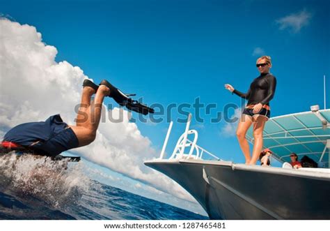 Man Jumping Boat Into Sea Stock Photo Shutterstock