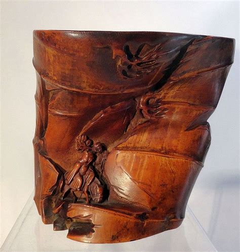Very Unusual And Dramatic Twisted Chinese Carved Bamboo Brush Pot With