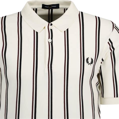 Fred Perry Vertical Stripe Retro Mod Polo Shirt In Ecru