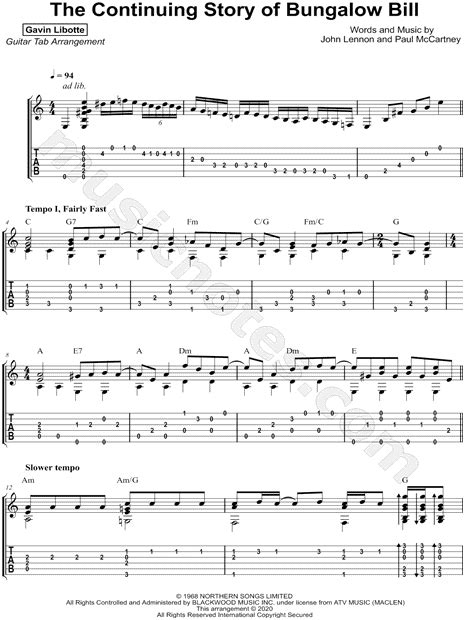 Gavin Libotte The Continuing Story Of Bungalow Bill Guitar Tab In C