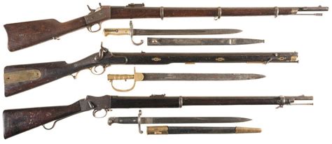 Three Antique Single Shot Military Rifles With Bayonets A Argentine