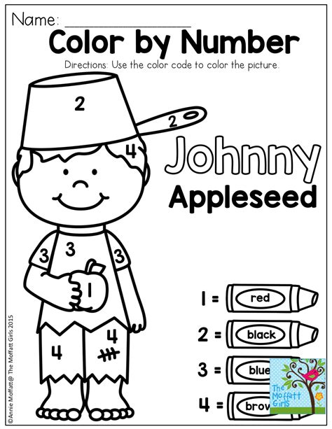 Color by Number with Johnny Appleseed! TONS of fun printables to