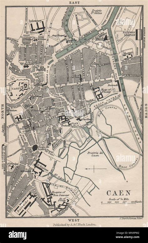 Caen Antique Town City Plan De La Ville Calvados 1913 Old Map Chart