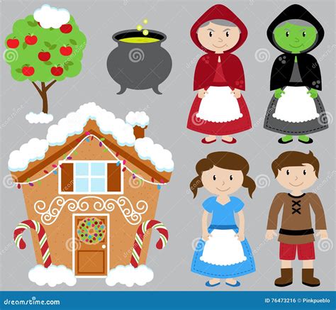 Hansel And Gretel Vector Collection With Witch Stock Vector