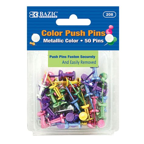Bazic Assorted Metallic Color Push Pins 50pack