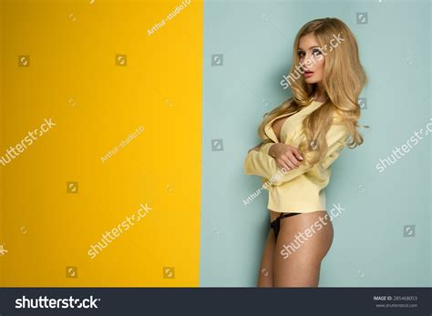 Sexy Slim Blonde Woman Posing Studio Stock Photo Shutterstock