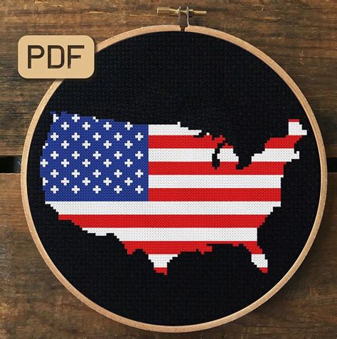Usa Map Cross Stitch Pattern American Flag Needlepoint Design Etsy