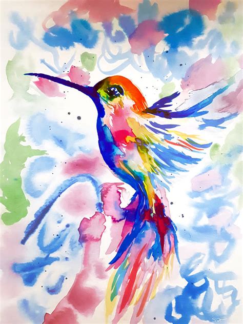 Hummingbird Splashes Painting By Abstract Angel Artist Stephen K Fine