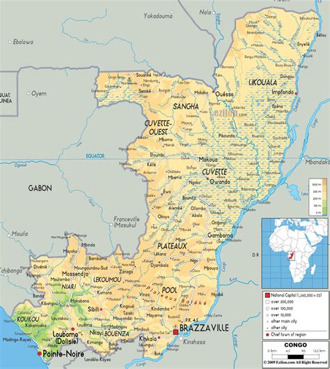 Grande Mapa Físico De Congo Con Carreteras Ciudades Y Aeropuertos