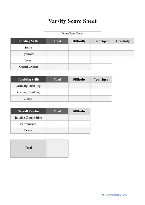 Varsity Score Sheet Template Download Printable Pdf Templateroller